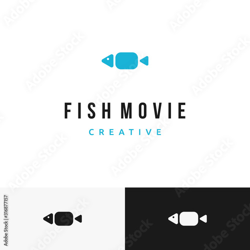 an unique and smart logo combination between camera and fish head logo design inspiration