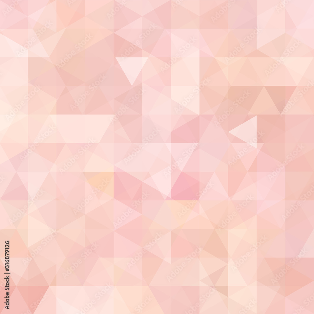Geometric pattern, triangles vector background in pastel pink, orange  tones. Illustration pattern