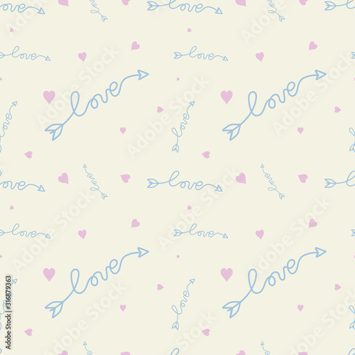 Seamless pattern of words. Love. Freehand drawing.