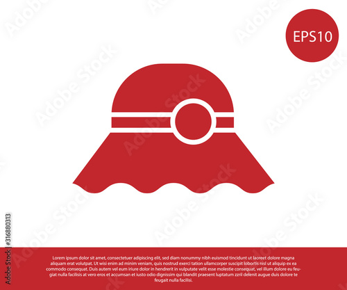 Red Elegant women hat icon isolated on white background. Vector Illustration