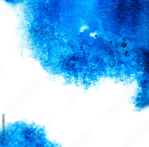 Abstract blue watercolor macro texture background on white. © Swetlana Wall
