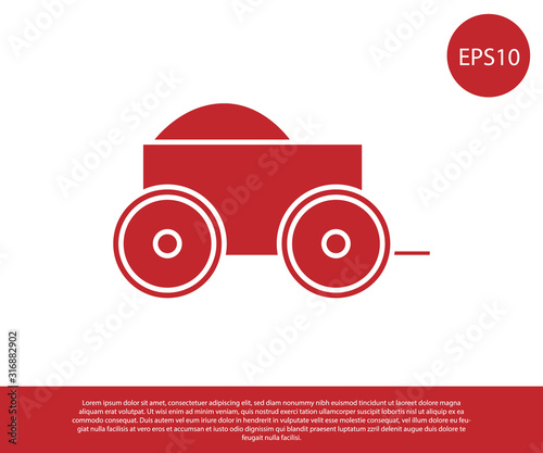 Red Wooden four-wheel cart with hay icon isolated on white background. Vector Illustration