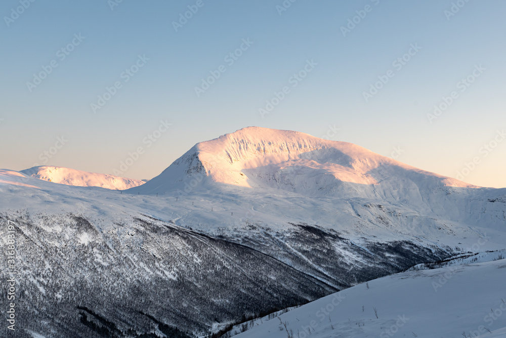 Snow capped mountain in winter