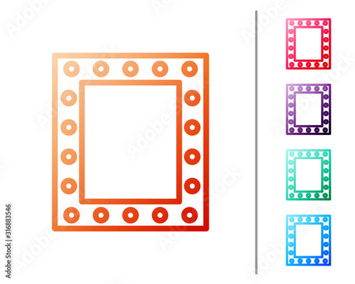 Red line Makeup mirror with lights icon isolated on white background. Set color icons. Vector Illustration