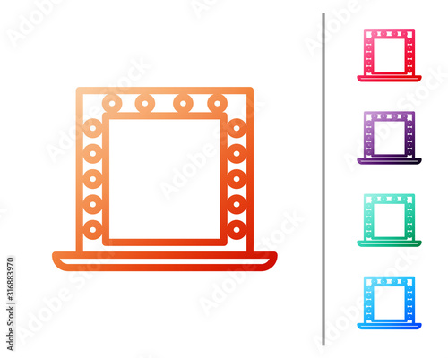 Red line Makeup mirror with lights icon isolated on white background. Set color icons. Vector Illustration