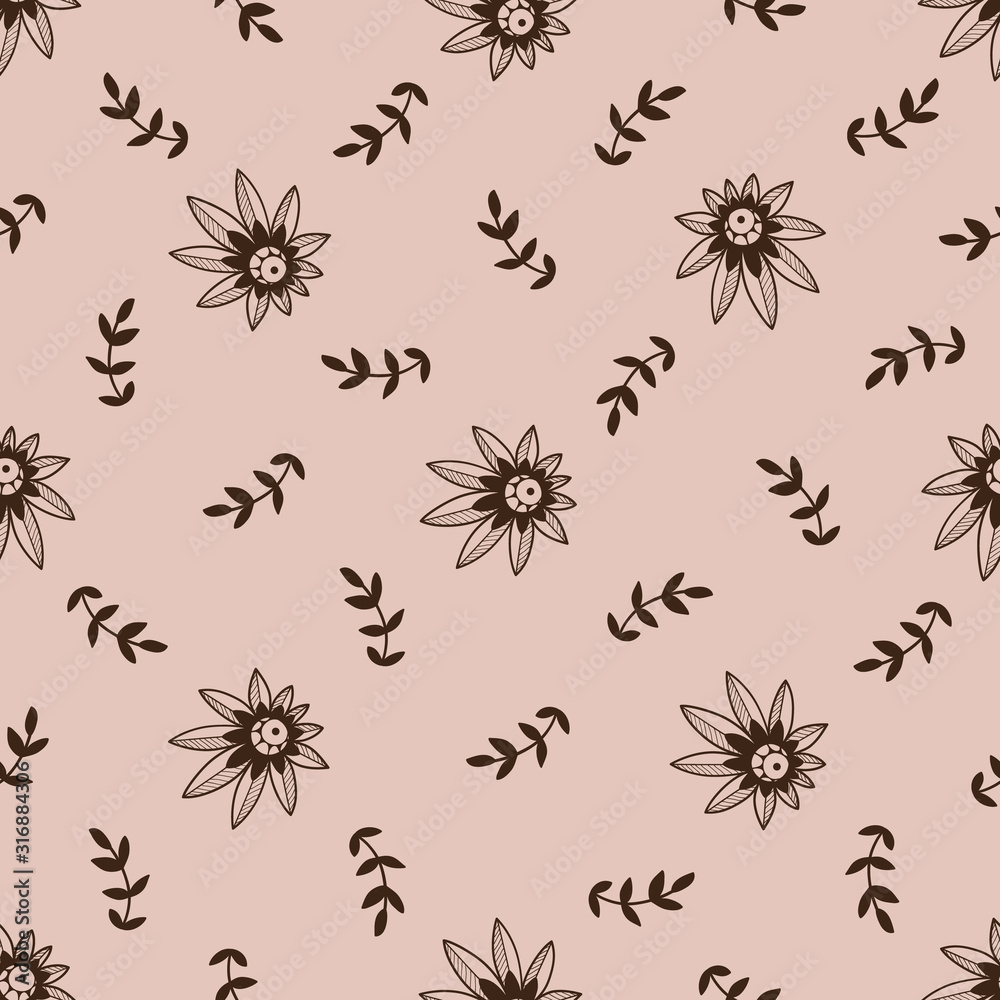 Graphic flowers and leaves seamless pattern. Graphic flowers and leaves seamless pattern.