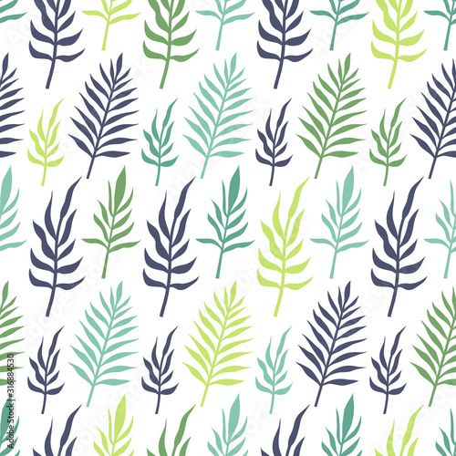 Vector seamless pattern with tropical palm leaves. Graphic stylized drawing.