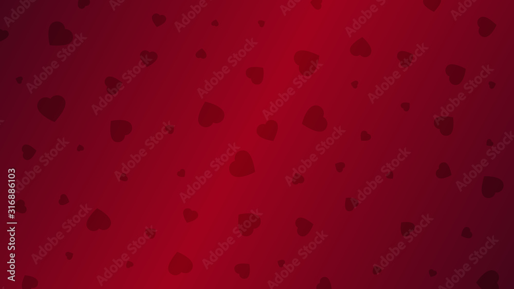 Valentine card with red fluffy hearts on red gradient background. Valentine's Day vector illustration