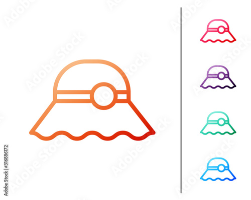 Red line Elegant women hat icon isolated on white background. Set color icons. Vector Illustration