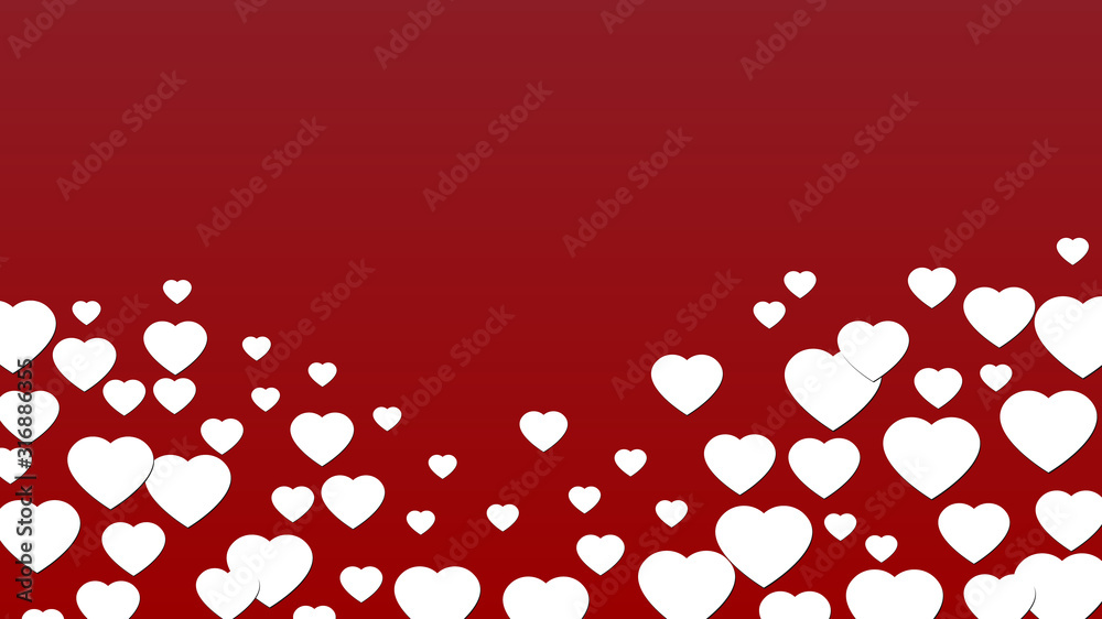 White heart love confettis. Valentine's day gradient graceful background. Exquisite vector illustration on maroon background