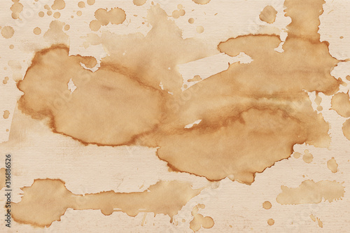 Vintage and old looking coffee cup stain background. Painted with a tea retro texture. Grunge paper for drawing. Ancient book page.
