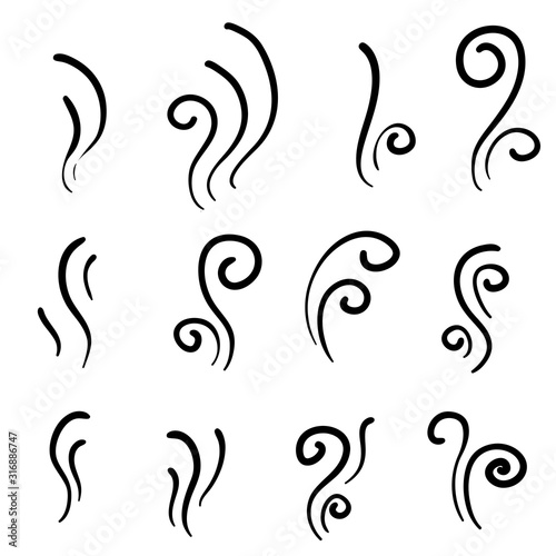hand drawn Aroma smell icon. Set of smoke vector icon. Smoke, steam, aroma, smell. Vector illustration. doodle