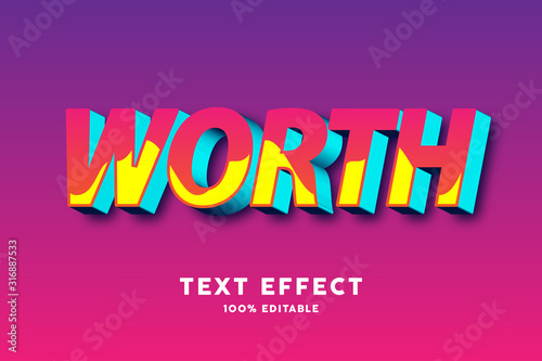 3d worth text effect, editable text