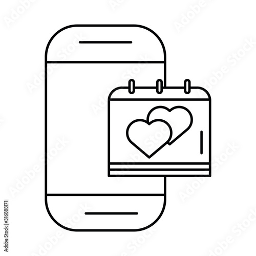 smartphone with valentines day calendar and hearts