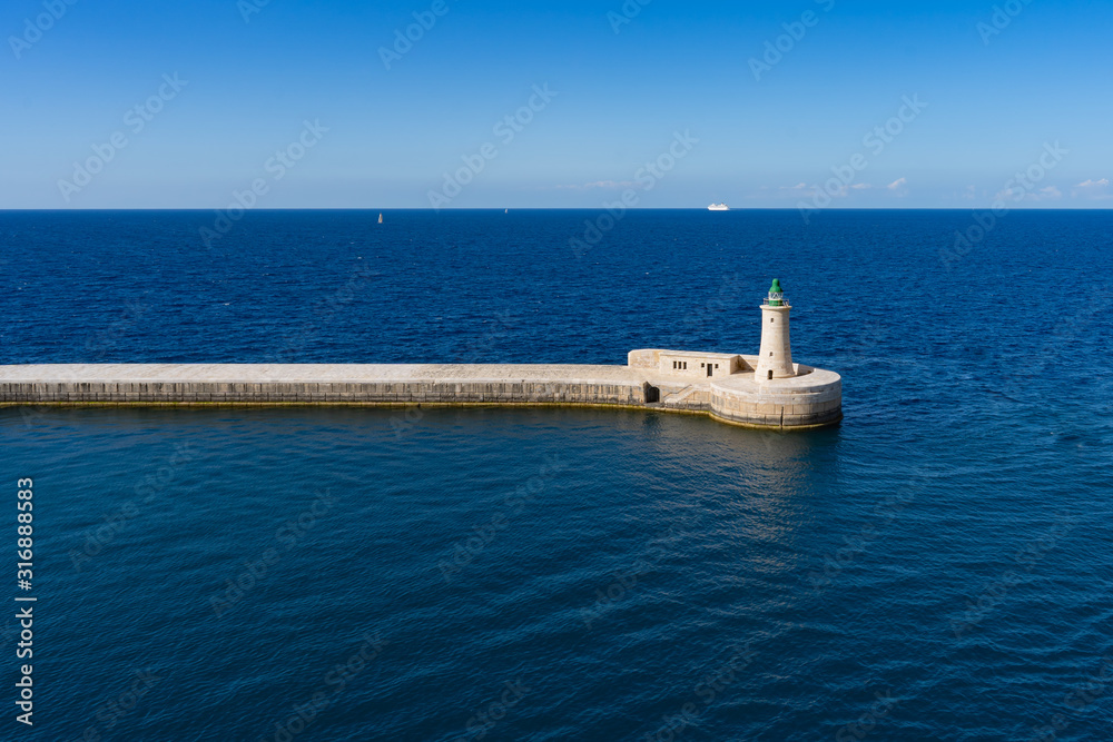 View of of the old Saint Elmo Lighthouse, Valletta,  Malta, Mediterranean Sea,  Light tower