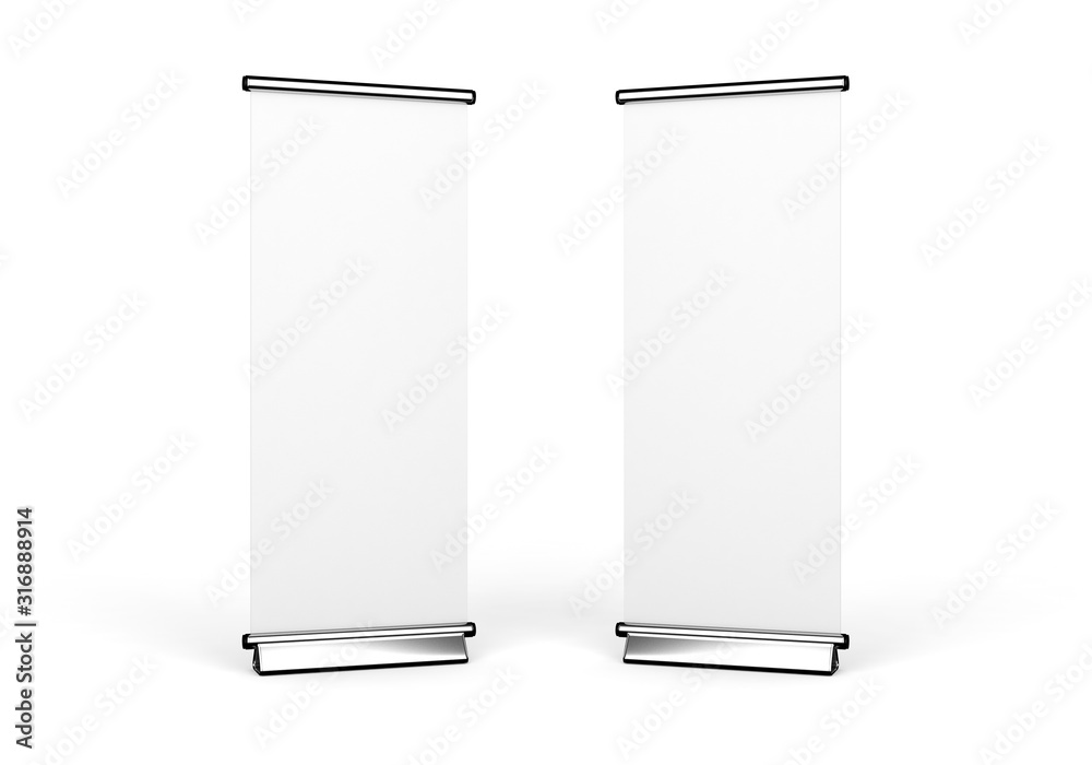 Roll up banner isolated on white, 3D rendering Roll up banner isolated on white, 3D rendering