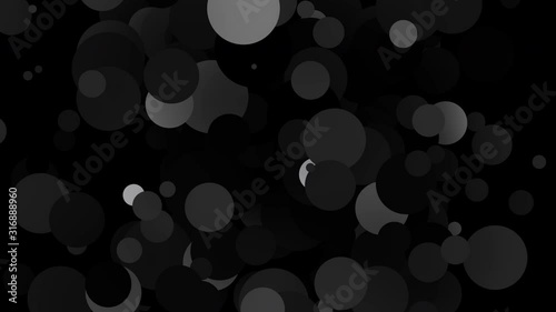 Abstract grey black and white art decoration disco effect circle dot shapes in digital animation on a dark minimalist background