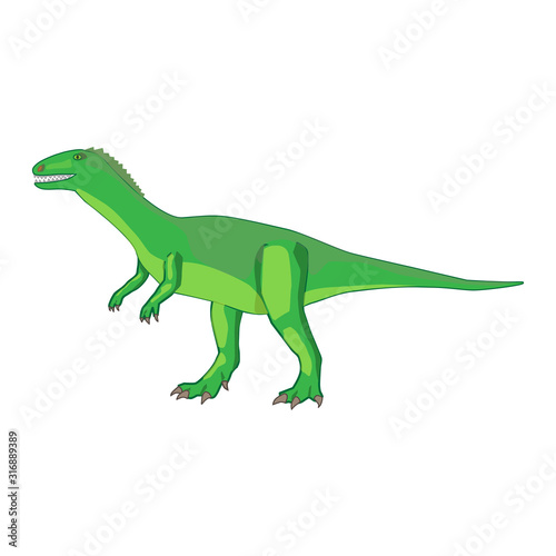 Icon green dinosaur on its feet with claws on a white background