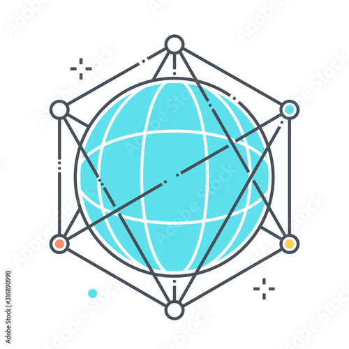 Global network related color line vector icon, illustration