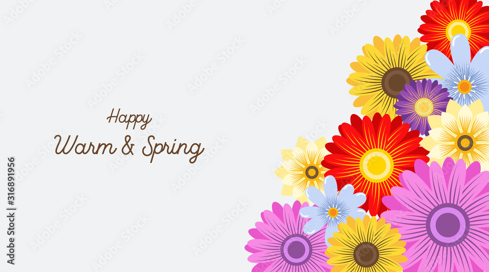 Spring background illustration vector. Flat flowers of spring background