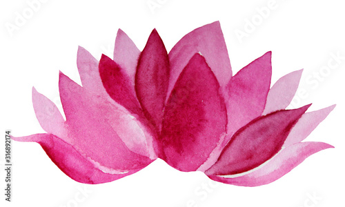 Valokuva Watercolor hand-drawn pink flower lotus isolated on white background