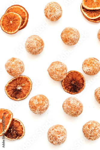 Orange sweets. Raw handmade sweets. Healthy low-calorie sweets for vegetarians.