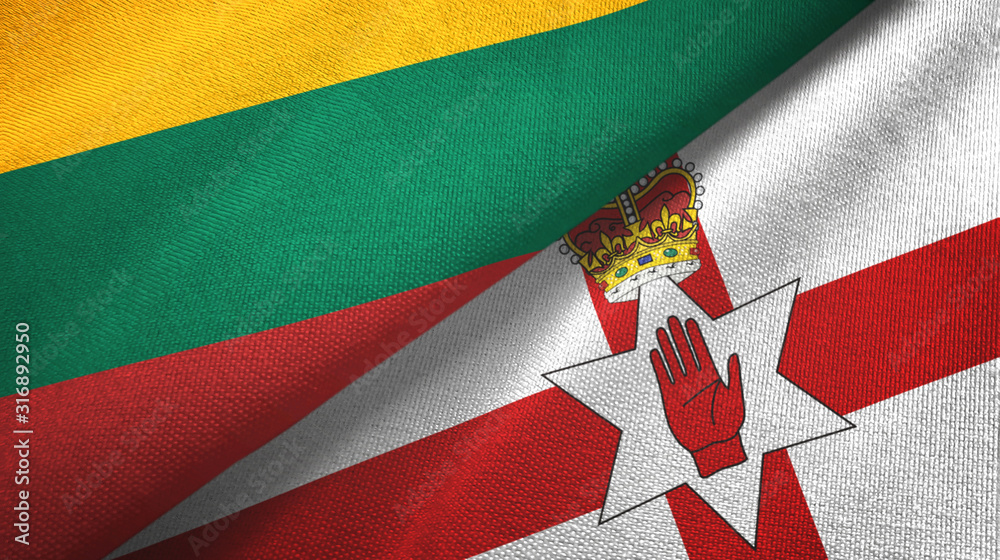 Lithuania and Northern Ireland two flags textile cloth, fabric texture Lithuania and Northern Ireland two flags textile cloth, fabric texture