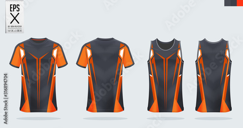 T-shirt sport mockup template design for soccer jersey, football kit. Tank top for basketball jersey and running singlet. Sport uniform in front view and back view.  Vector art Illustration.