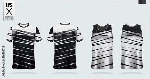 T-shirt sport mockup template design for soccer jersey, football kit. Tank top for basketball jersey and running singlet. Sport uniform in front view and back view.  Vector art Illustration.