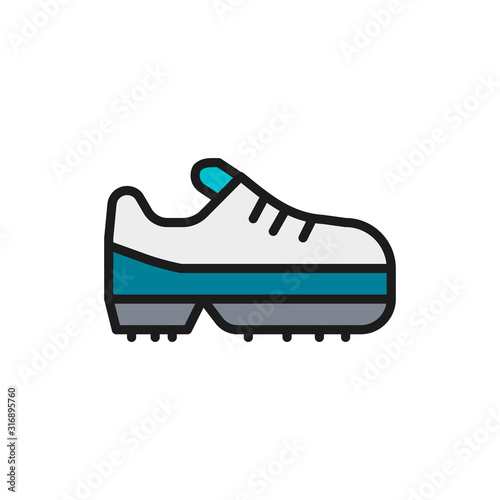 Spiked football boot  game equipment flat color line icon.