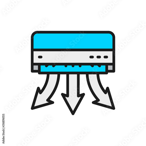 Air conditioning, smart climate control flat color line icon.