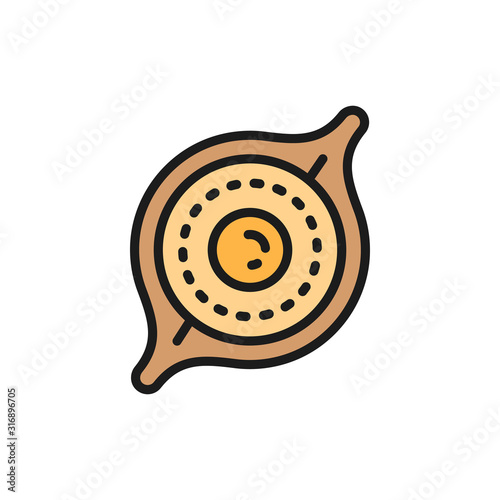 Vector Adjarian khachapuri, Georgian cuisine flat color line icon.