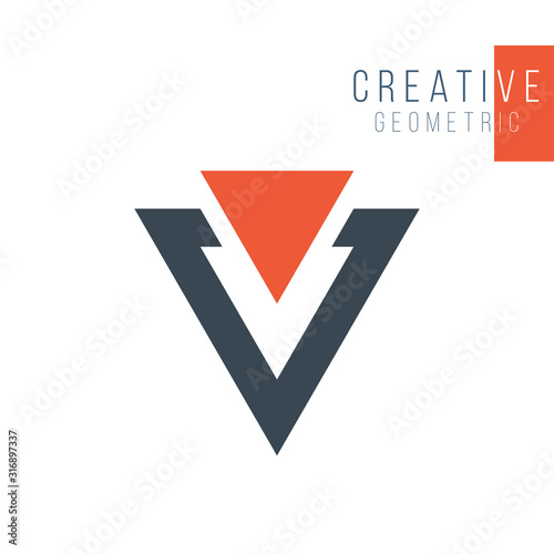 Modern and Simple Two Triangle logo template. Letter V geometric design. Business identity tech element. Stock Vector illustration isolated on green background.