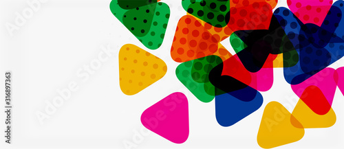 Banner with multicolored mosaic triangle geometric design on white background. Abstract texture. Vector illustration design template.