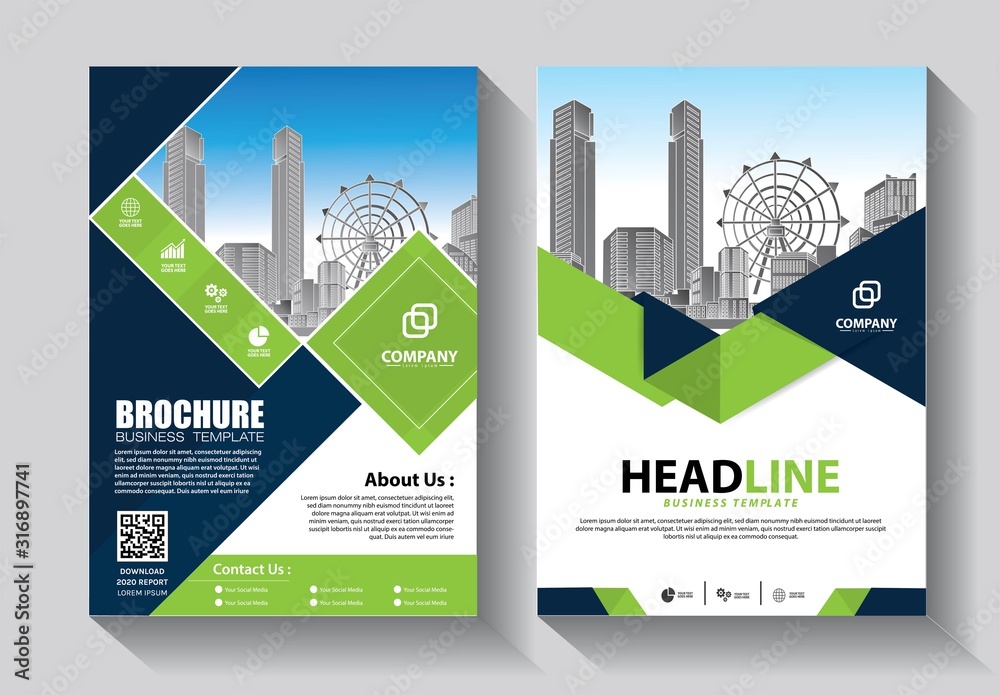 Brochure design, cover modern layout, annual report, poster, flyer in A4 with colorful triangles, geometric shapes for tech, science, market with light background