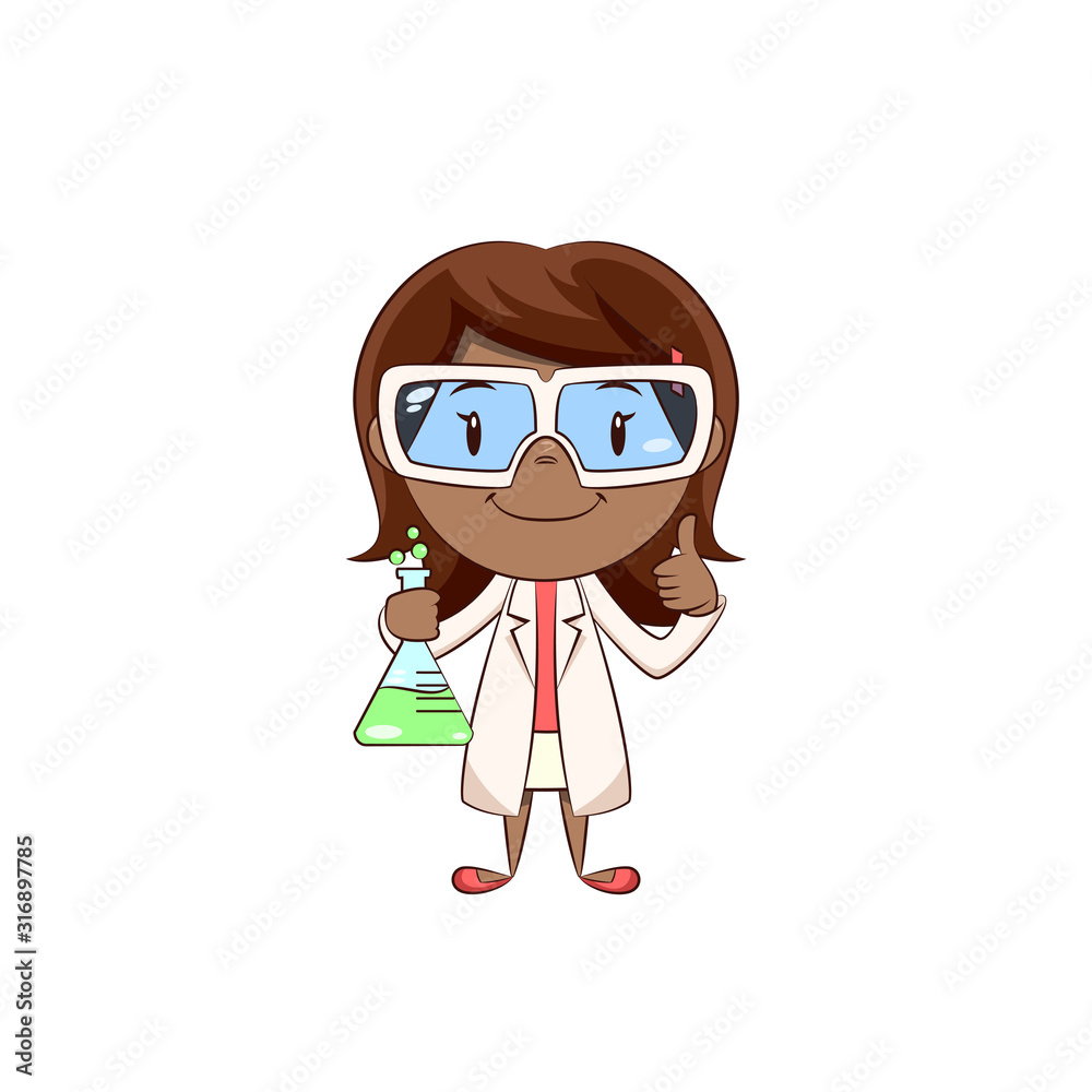 Little girl scientist thumbs up gesture