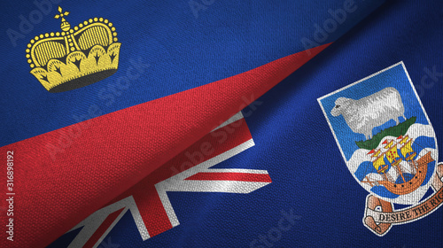 Liechtenstein and Falkland Islands two flags textile cloth, fabric texture