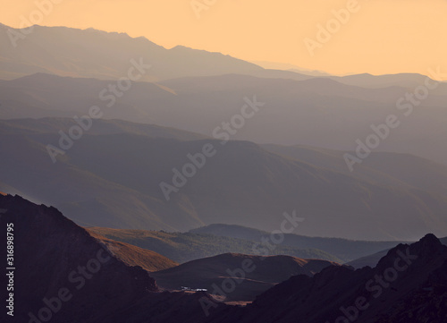 Sunset light in the mountains, natural background