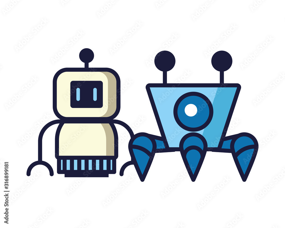 couple of robots technology icons couple of robots technology icons