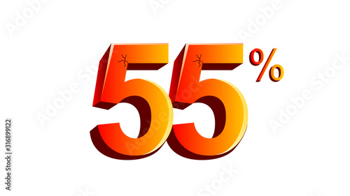 Fototapeta Naklejka Na Ścianę i Meble -  Isometric Realistic 3D View 55% Sign in Shiny Orange and Yellow Color