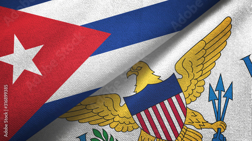 Cuba and Virgin Islands United States two flags textile cloth, fabric texture photo