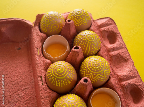 Easter eggs pattern. Volumetric yellow paint.