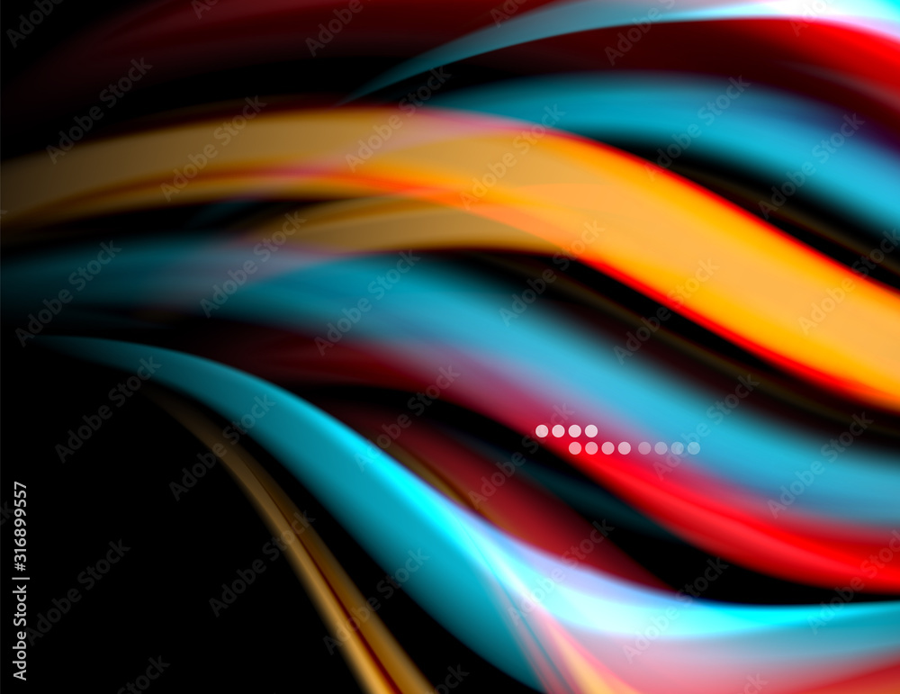 Silk smooth lines on black, liquid fluid color waves. Vector Illustration Silk smooth lines on black, liquid fluid color waves. Vector Illustration