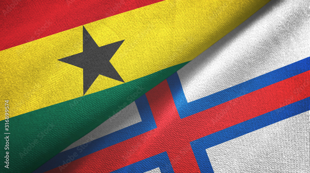 Ghana and Faroe Islands two flags textile cloth, fabric texture