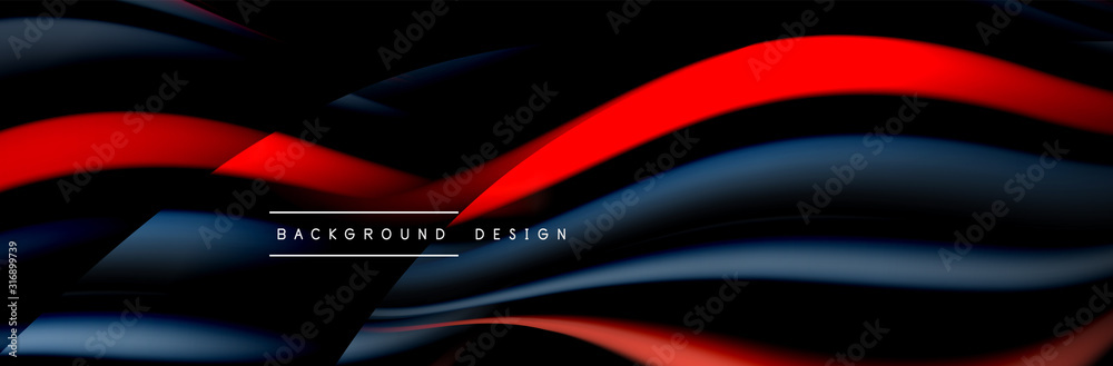 Сolorful flow poster. Wave liquid lines and shapes in black color background. Vector Illustration Сolorful flow poster. Wave liquid lines and shapes in black color background. Vector Illustration