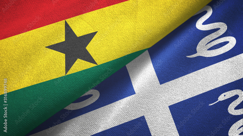 Ghana and Martinique snake two flags textile cloth, fabric texture
