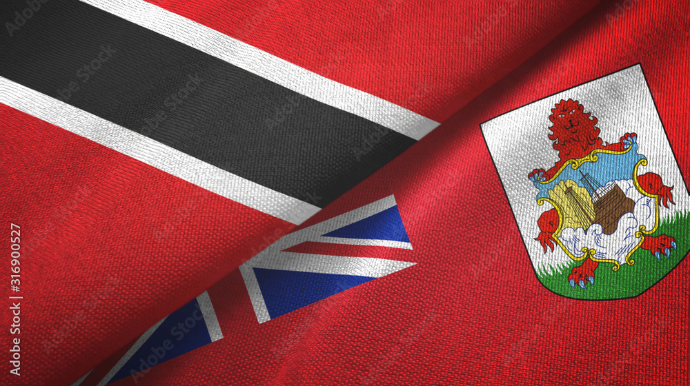Fototapeta premium Trinidad and Tobago and Bermuda two flags textile cloth, fabric texture