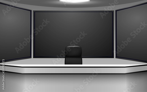 white table and lcds background in the news studio room