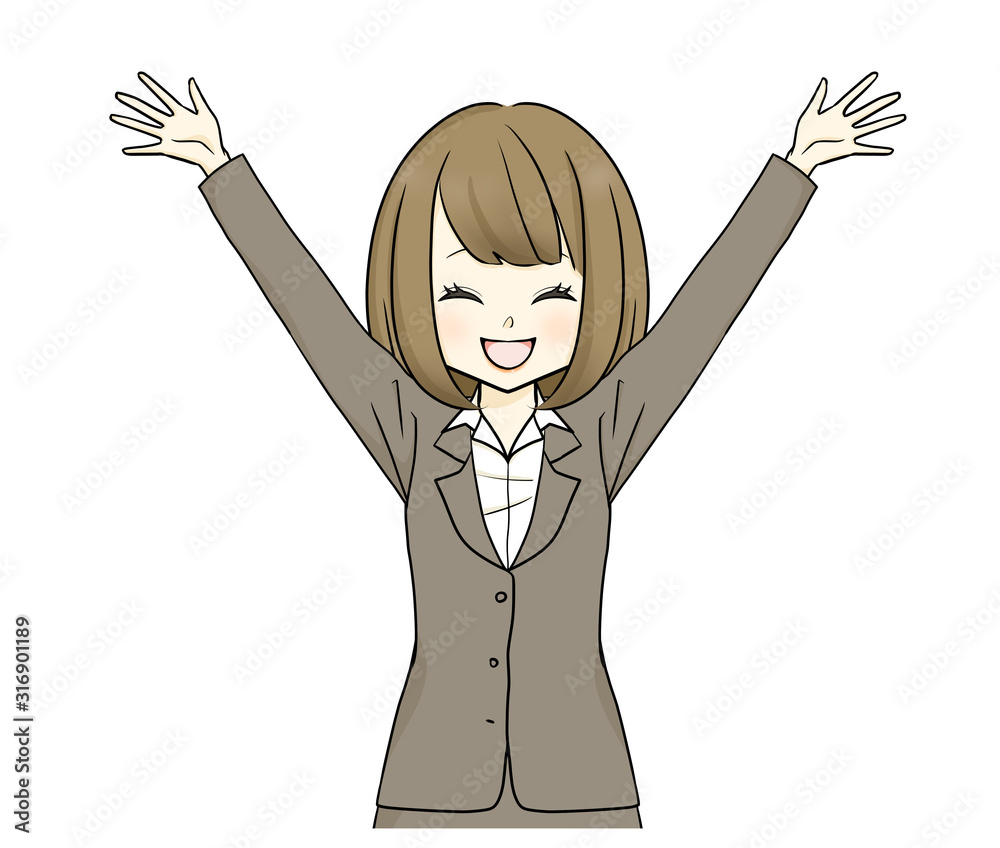 スーツ 女性 バンザイ 喜ぶ Stock Illustration Adobe Stock