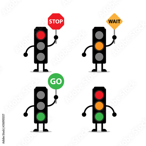 illustration vector graphic of logo sets the traffic light mascot for vehicles with red yellow and green lights suitable for learning logos and symbols